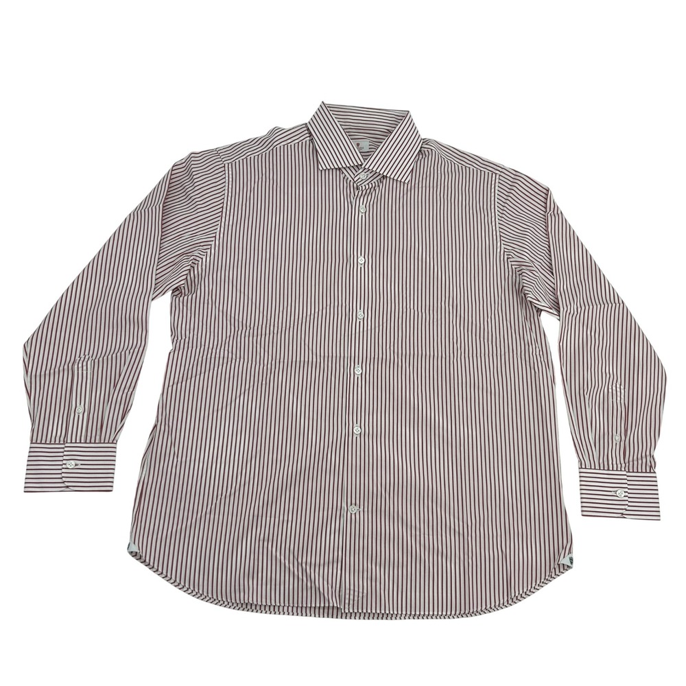 Cordone Fatto A Mano Italy Dress Shirt Men's Size 18/45 Red‎ White Stripes
